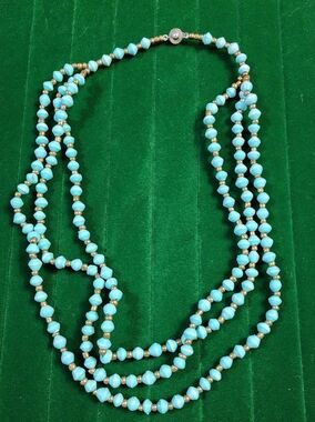 TENG YUE Multi Strand Turquoise Paper Bead Necklace Boho Artisan Vintage
